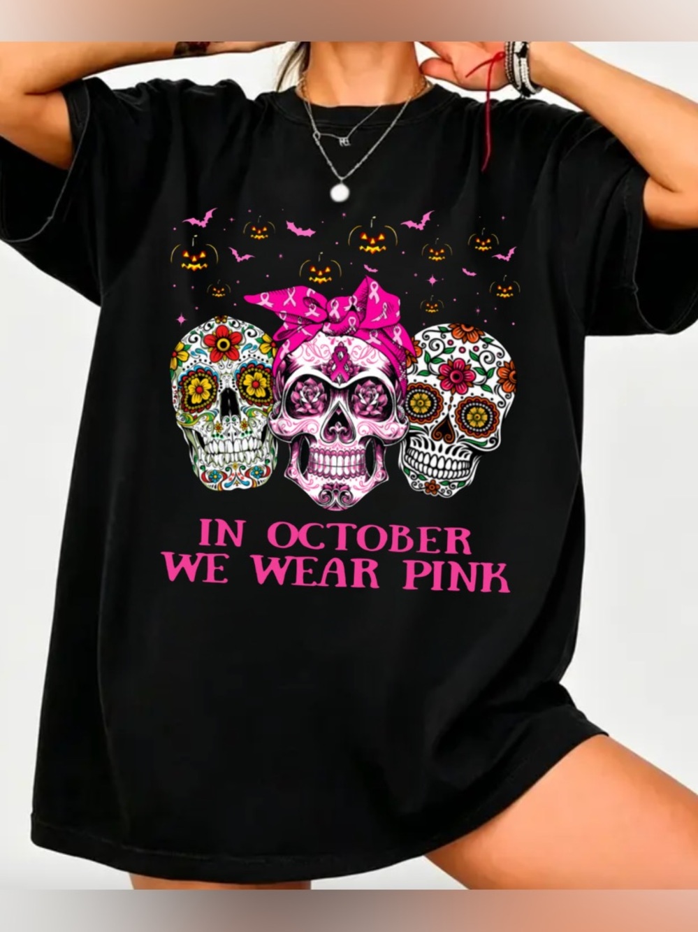 Gildan Black Women’s October We Wear Pink Graphic T-Shirt